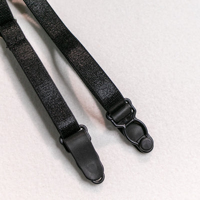 Black adjustable garter straps with metal clips
