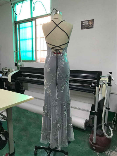 V-Neck Sequin Midi Dress - Spaghetti Strap Slip Style