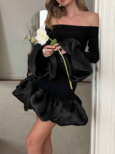 Off-Shoulder Mini Dress - Ruffle Hem Party Style