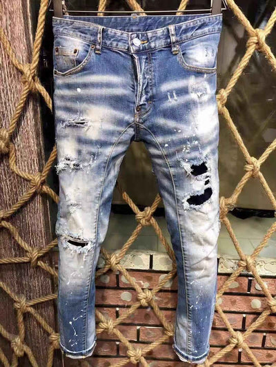 Men's Distressed Ripped Jeans - Stretchy Slim Straight Leg