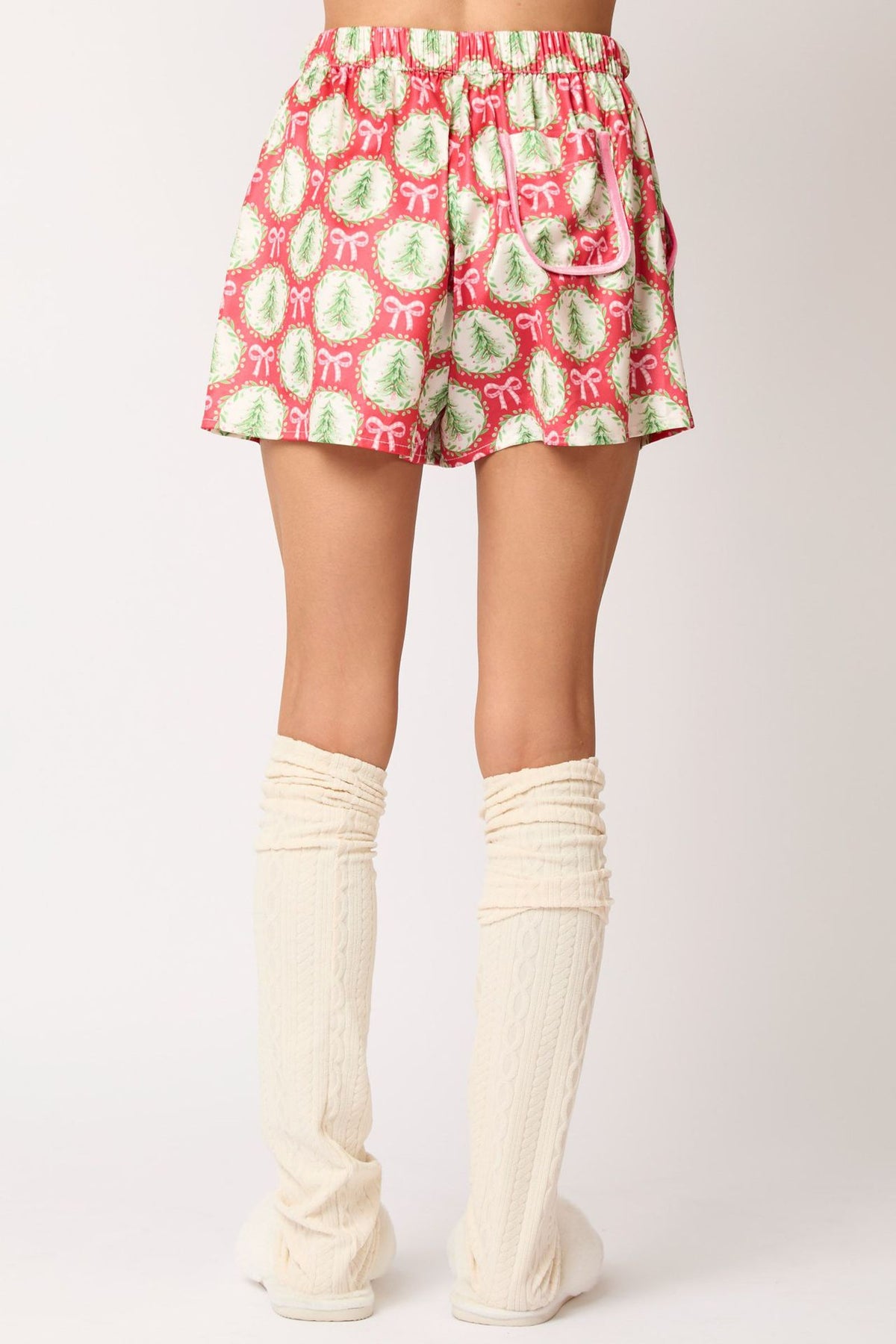 Christmas Pajama Shorts Set - Button Front and Sleeve Bows