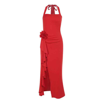 Elegant Three-dimensional Flower Maxi Dress - Sleeveless Halter