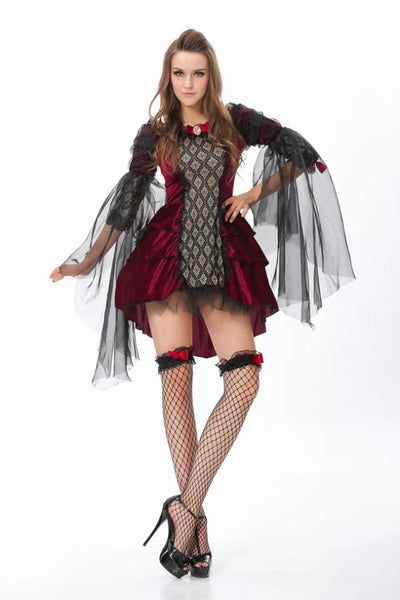 Gothic Vampire Queen Halloween Costume - Lace Cape Dress Set