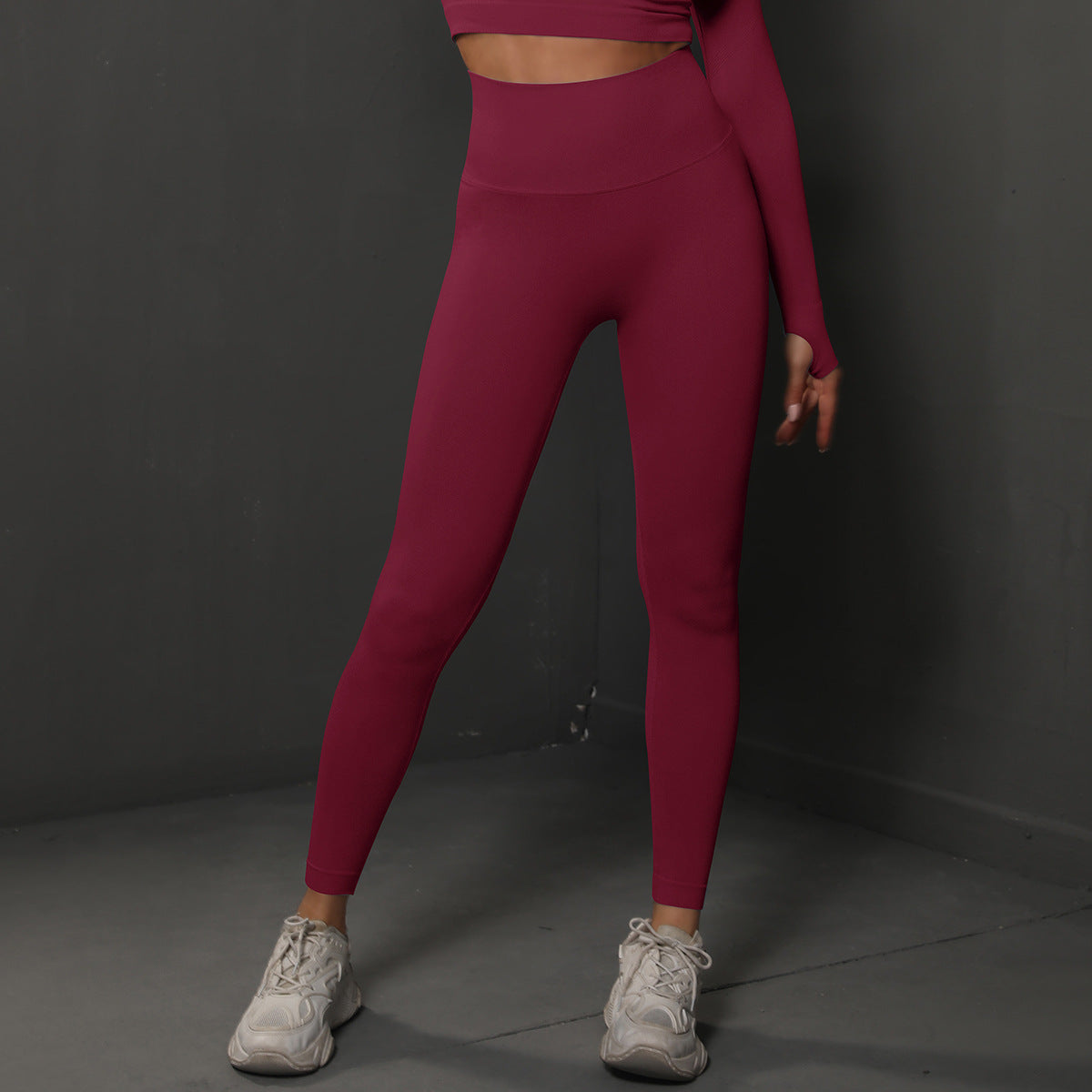 High Waist Workout Leggings - Ribbed Waistband and Ankle Fit