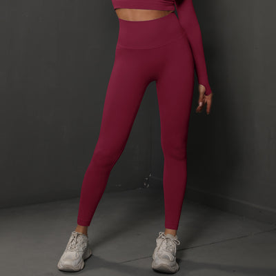 High Waist Workout Leggings - Ribbed Waistband and Ankle Fit