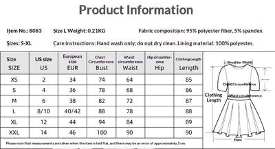 Size chart diagram for light green sequin mini dress