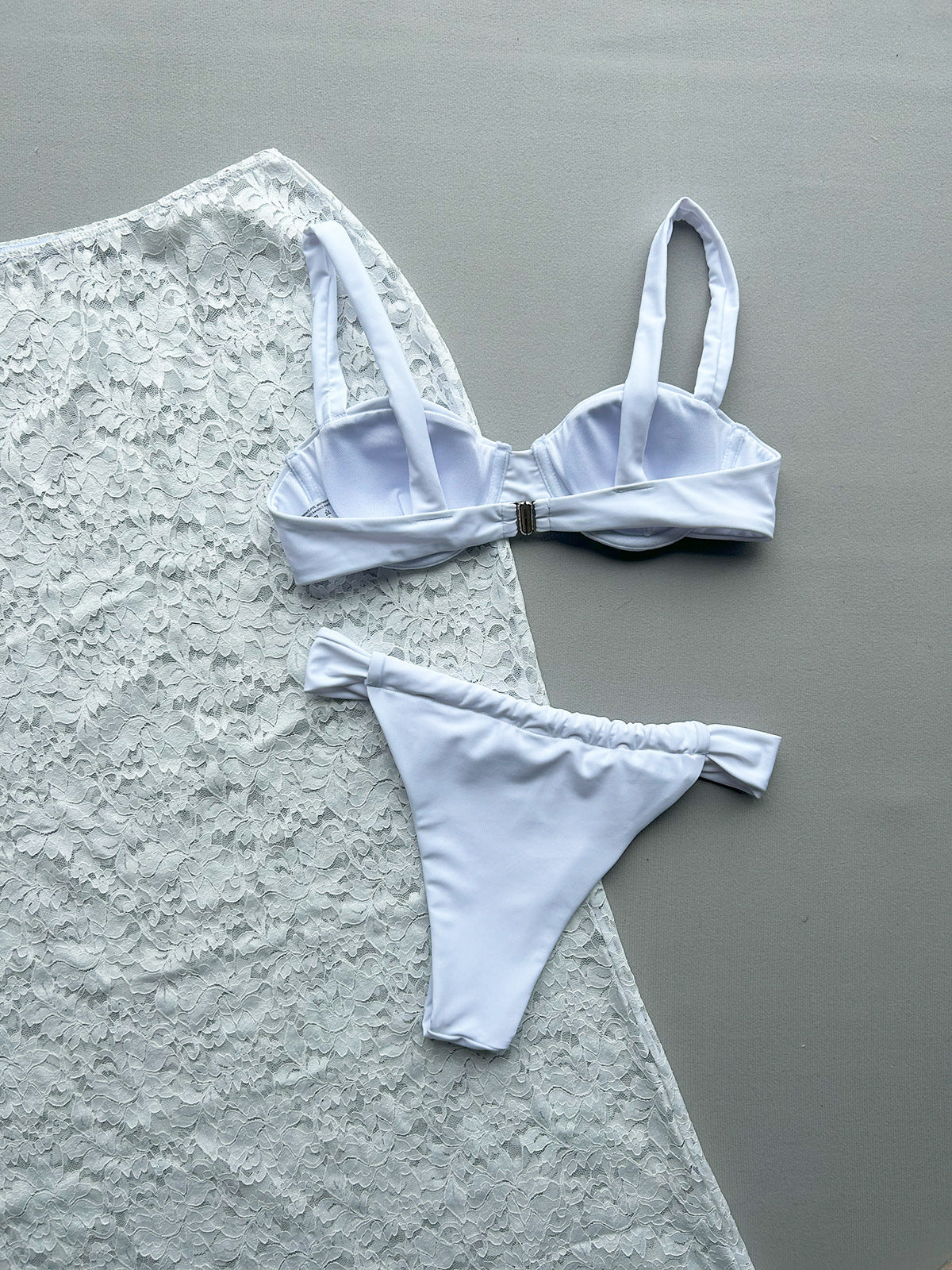 White 3PC Bikini Set - Lace Maxi Skirt Split Swimwear