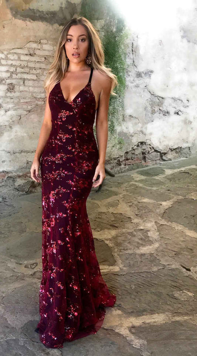 V-Neck Sequin Midi Dress - Spaghetti Strap Slip Style