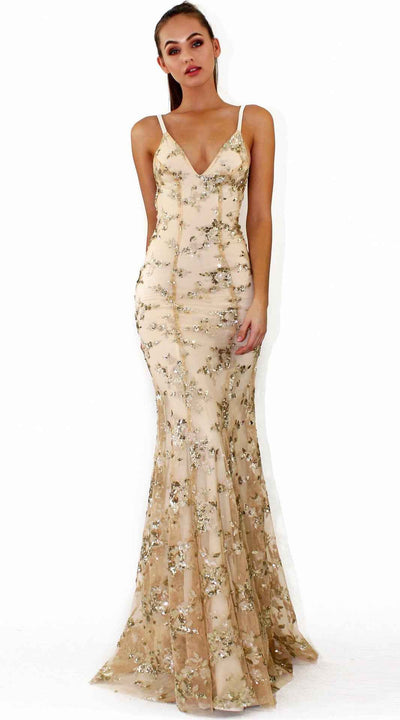 V-Neck Sequin Midi Dress - Spaghetti Strap Slip Style