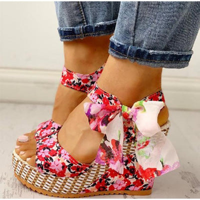 Women's Bohemian High Heel Sandals - Strappy Design - Fashions Envy