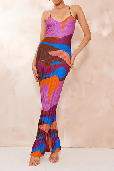 Backless Printed Maxi Cami Dress - Fashions Envy