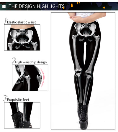 Black Skeleton Bone Leggings - 3D Print High Waist Tights