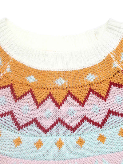 White Fair Isle Sweater - Colorful Pattern Design - Fashions Envy