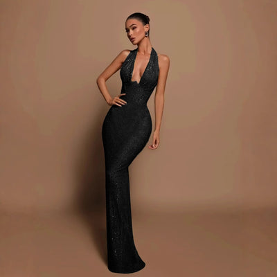 Sequined V-Neck Prom Dress - Sparkle Bodycon Gown
