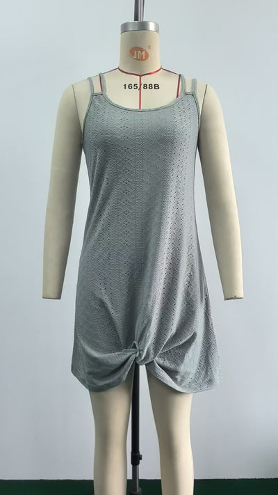 Solid Color Casual Mini Dress - Twist Knot Front