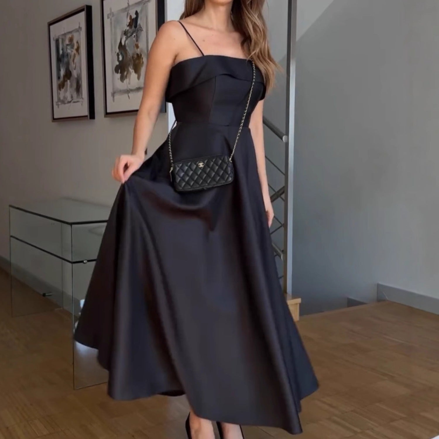 Satin Suspender Dress - Sleeveless Evening Gown - Fashions Envy