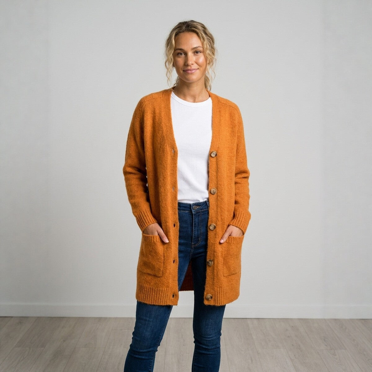 Long Sleeve Knit Cardigan for Women, Loose Oversized Sweater Coat, Thick Cozy Solid Color Button-Up