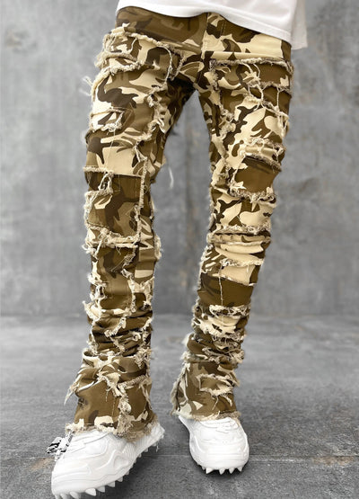 Men's Individual Patched Pants Long Tight Fit Stacked Jeans