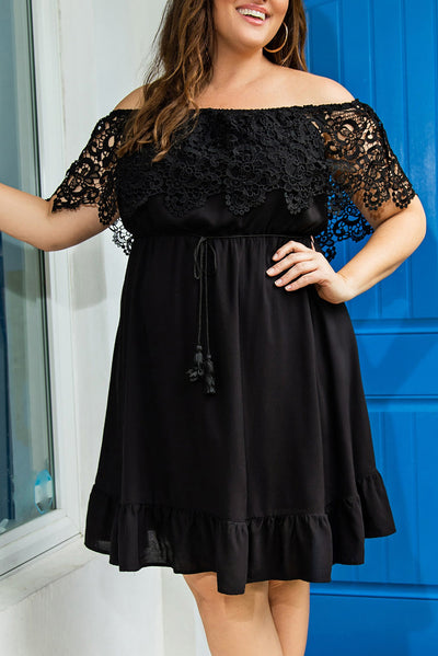 Black Off-the-shoulder Lace Sleeves Plus size Dress