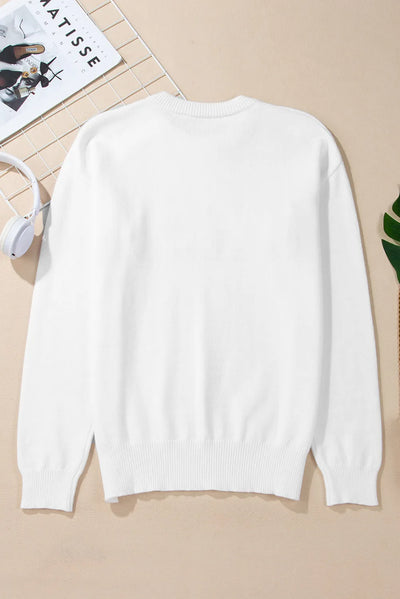 THANKFUL Round Neck Long Sleeve Knit Top - Fashions Envy