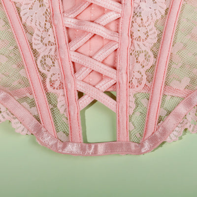 Lace Pink Lingerie Set - Heart Ring Corset and Thong