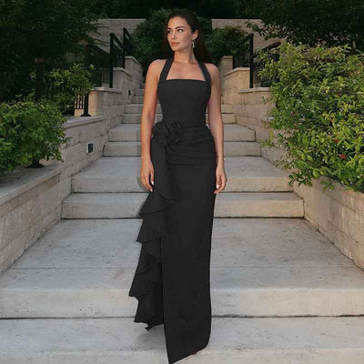 Elegant Three-dimensional Flower Maxi Dress - Sleeveless Halter