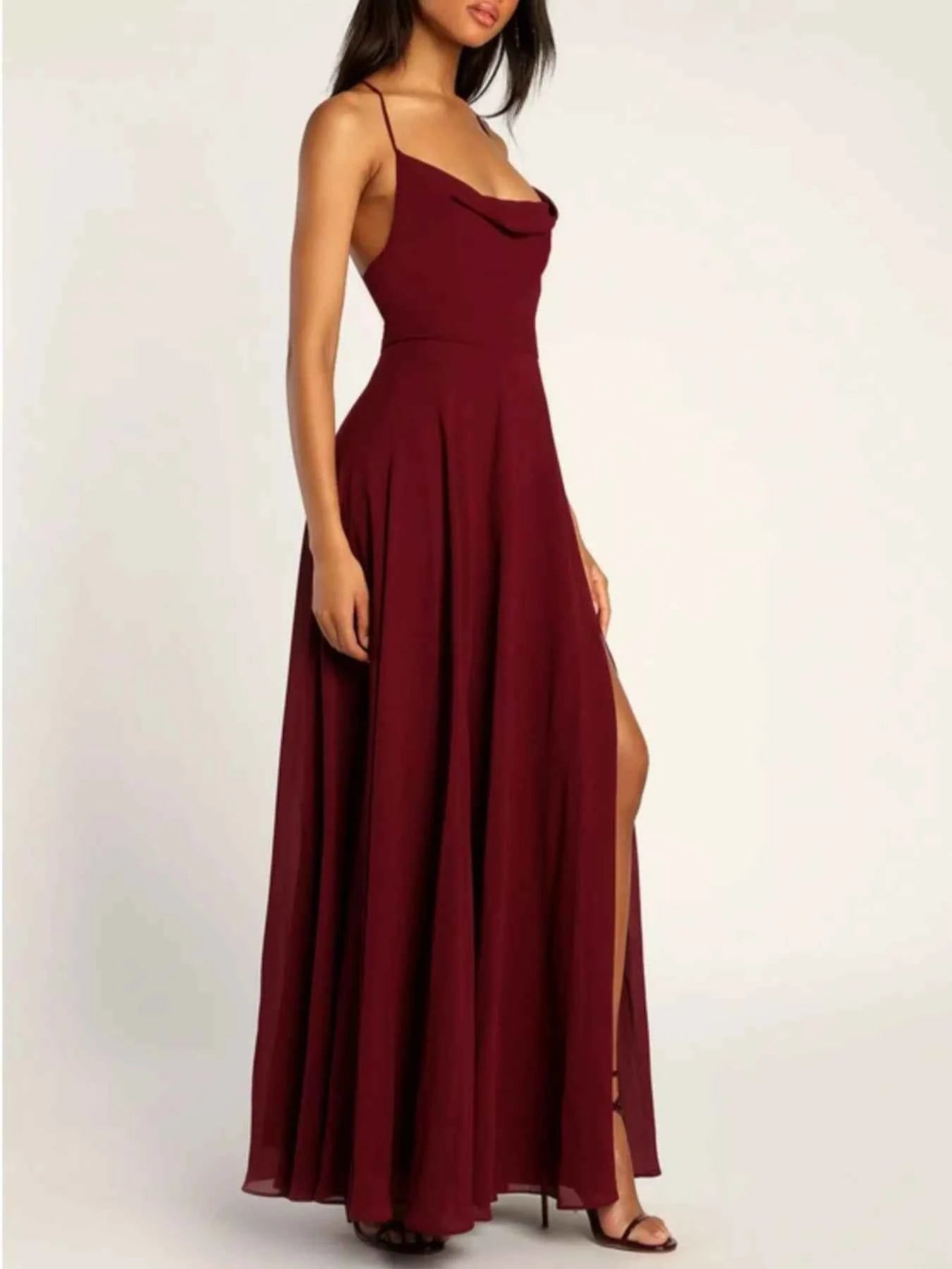 Slit Maxi Dress - Lace-Up Backless Gown