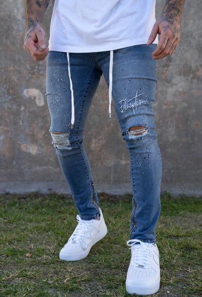 Paint Splatter Ripped Skinny Jeans Men - Script Ankle Zip
