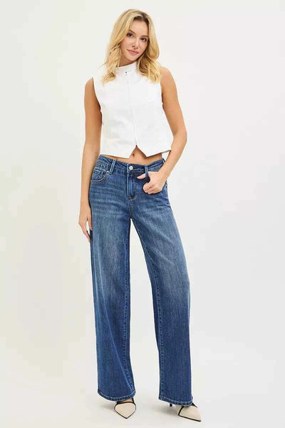 RISEN Slouchy Baggy Jeans - Dark Wash Full Length