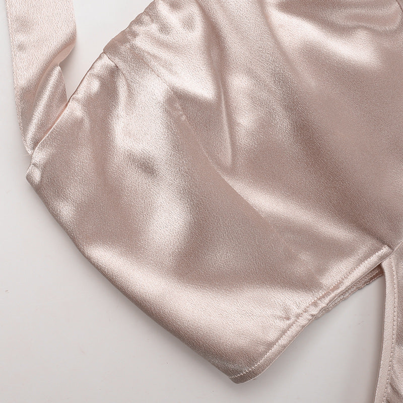 Champagne Satin Halter Maxi Dress - Cutout Waist Ruched Slit Mermaid Gown