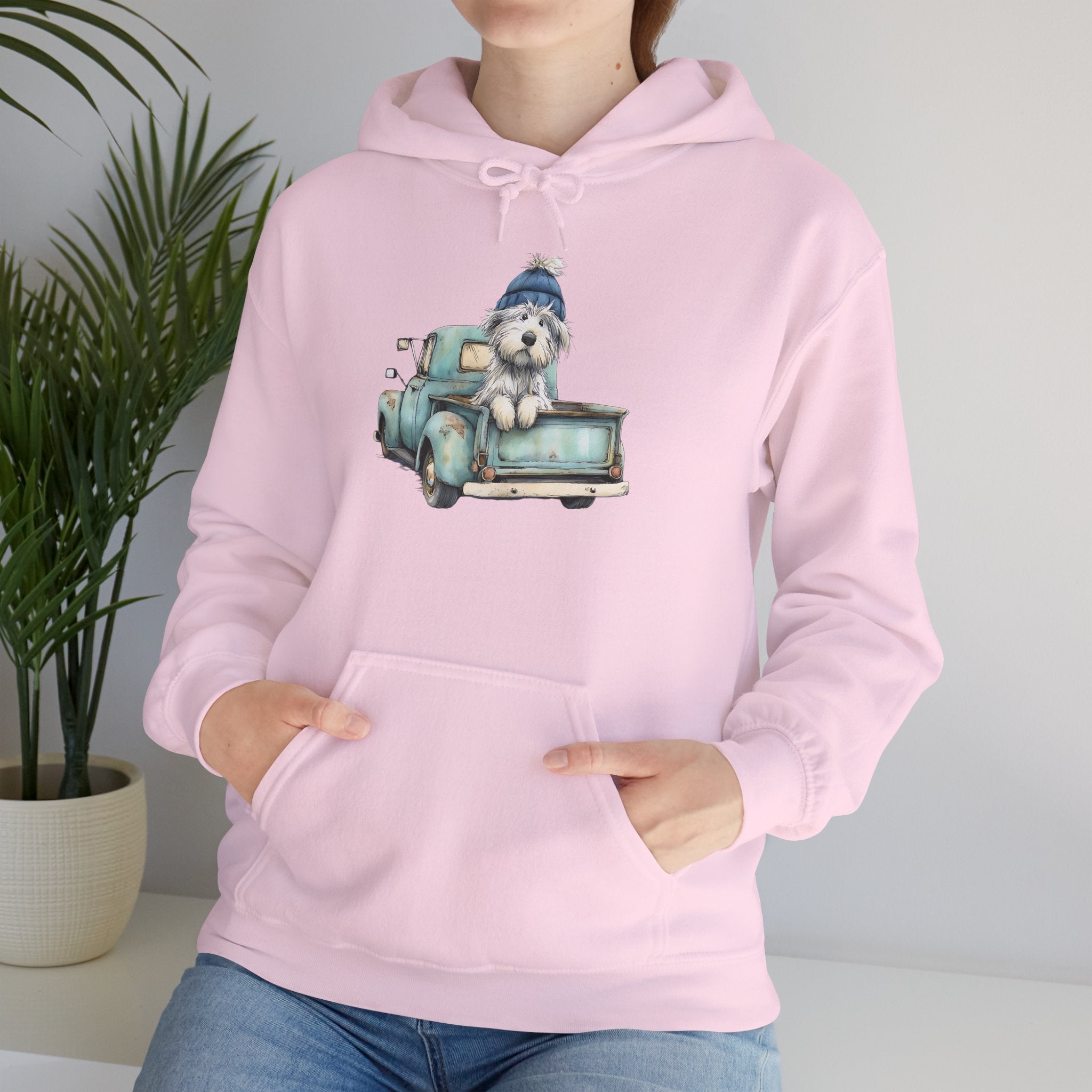 Vintage Truck Pup Hoodie - Cozy Winter Dog Lover Sweatshirt
