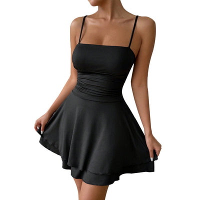 Black Summer Mini Dress - Halter Open Back