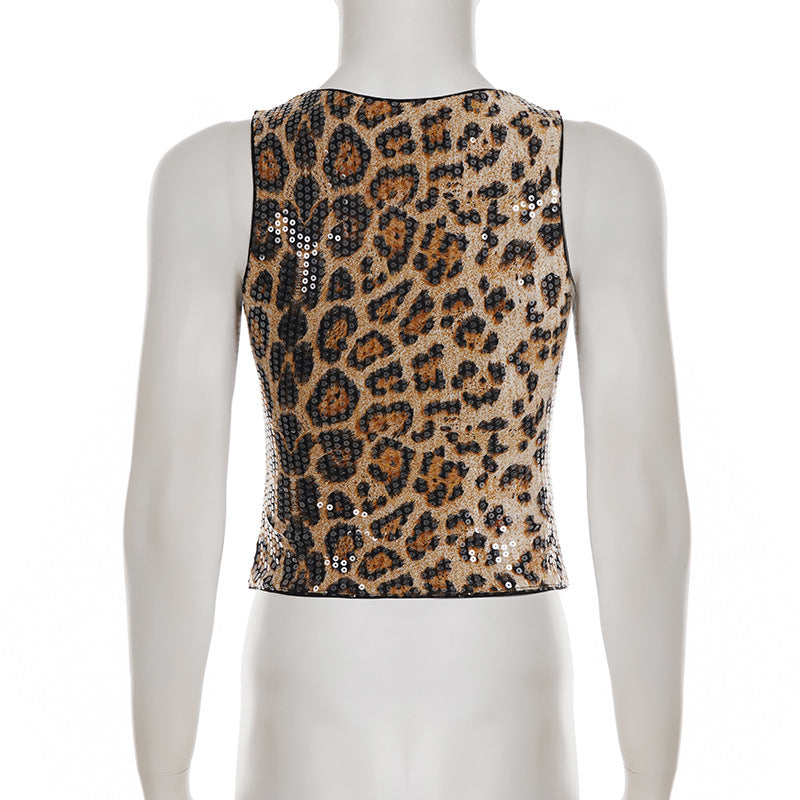Leopard Print Cami - Party Glitter Square Neck