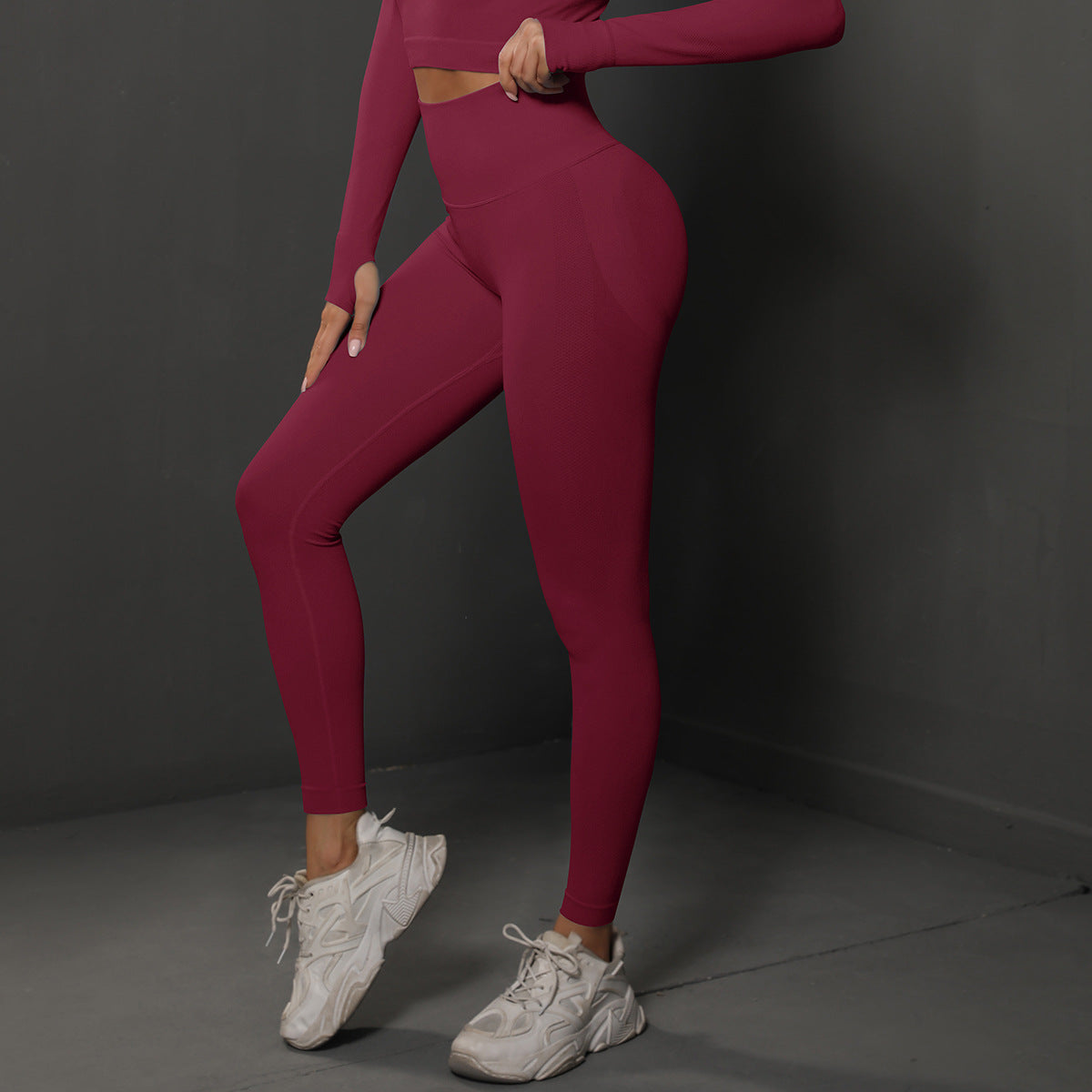 High Waist Workout Leggings - Ribbed Waistband and Ankle Fit