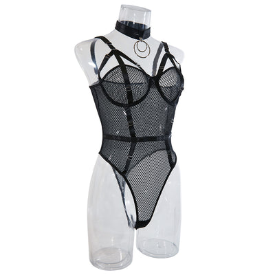 Sexy Lace Bodysuit with Choker - Slim Fit and Steel Ring Support