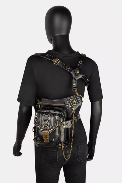 Steampunk Rivet Decor Multipurpose Crossbody Bag - Fashions Envy