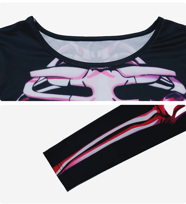 Halloween Skeleton Maxi Dress - Pink Bows & Long Sleeves