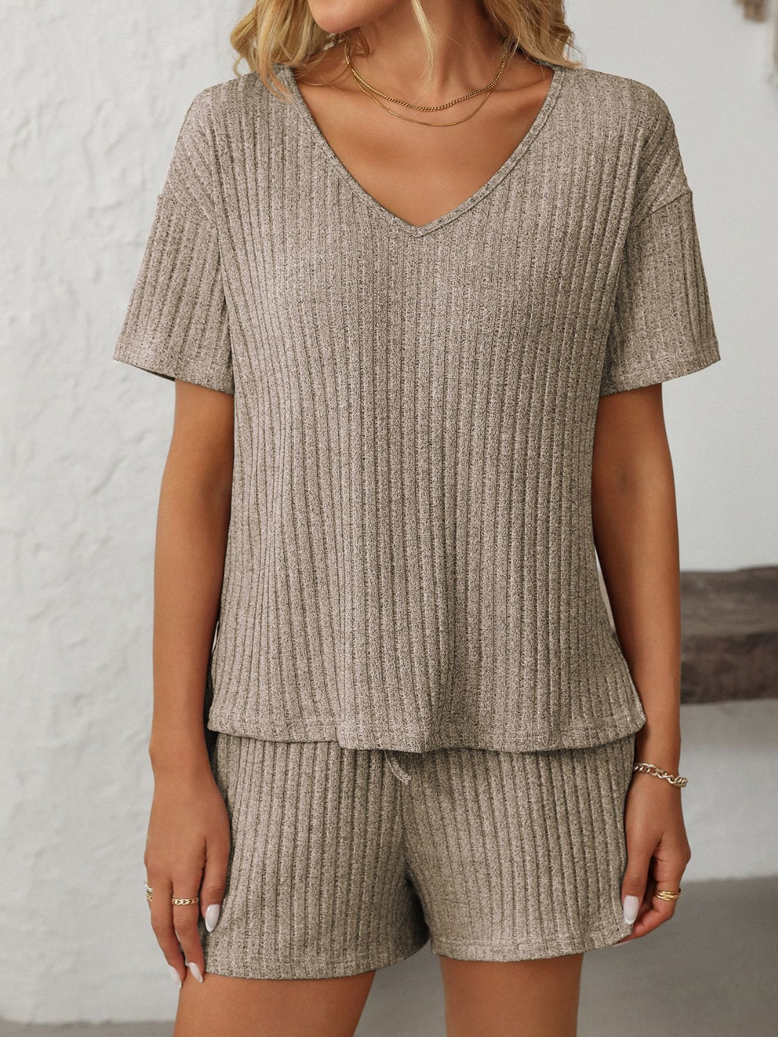 Mandy V-Neck Short Sleeve Top and Shorts Set