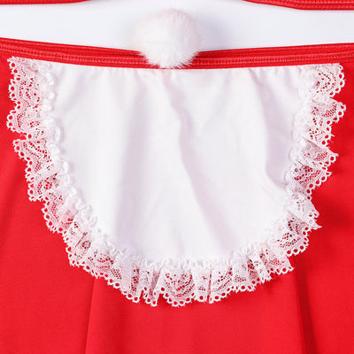 Red Heart Cutout Christmas Lingerie - Lace Trim Mini Skirt Set