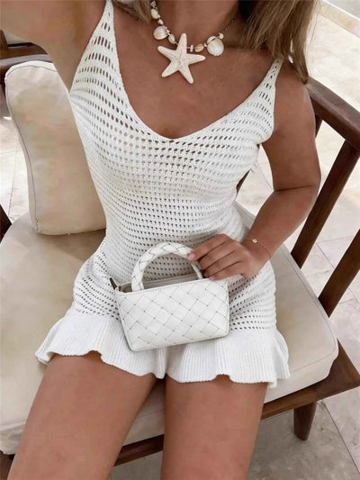 V-Neck Crochet Knit Sweater Dress