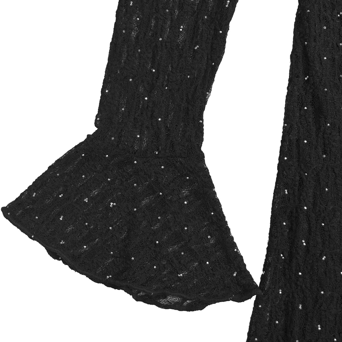 Black Glitter Lace Maxi Dress - Sheer Sleeves and Flared Hem