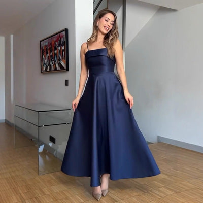 Satin Suspender Dress - Sleeveless Evening Gown - Fashions Envy