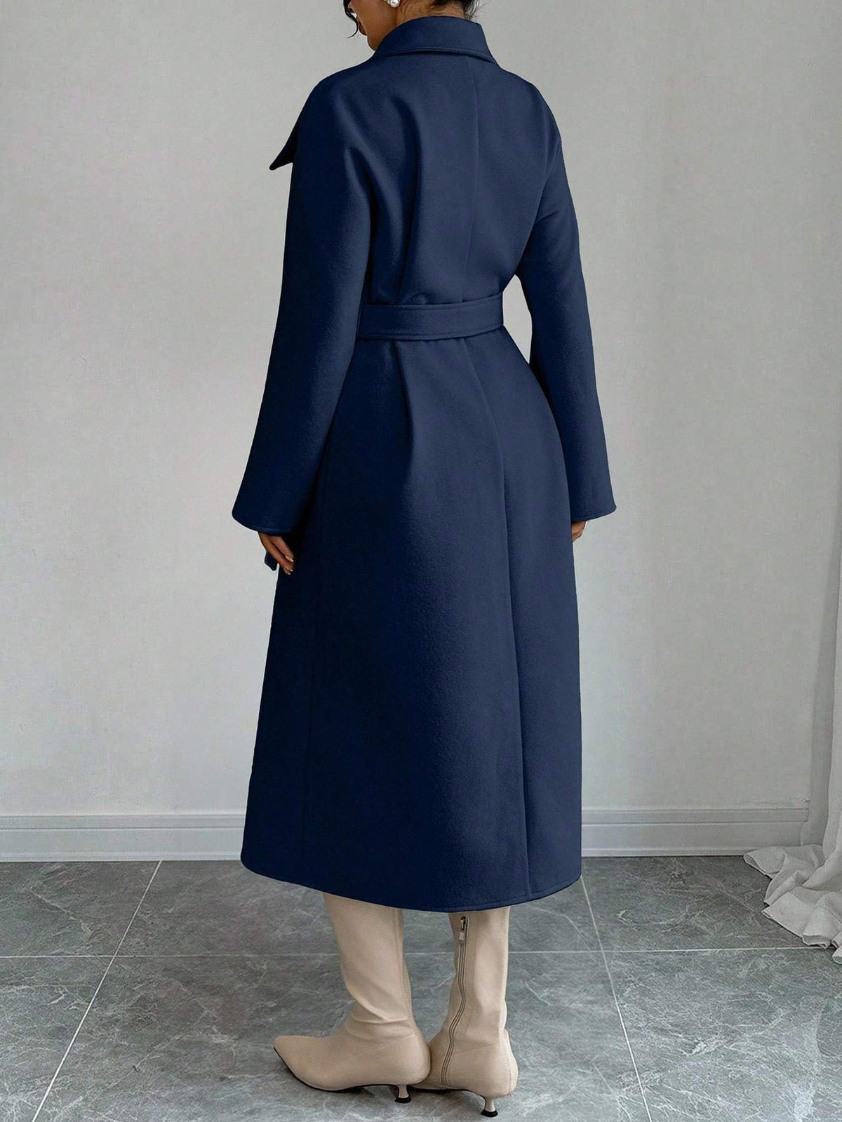 Double-Breasted Long Coat - Waist Tie & Wide Lapels
