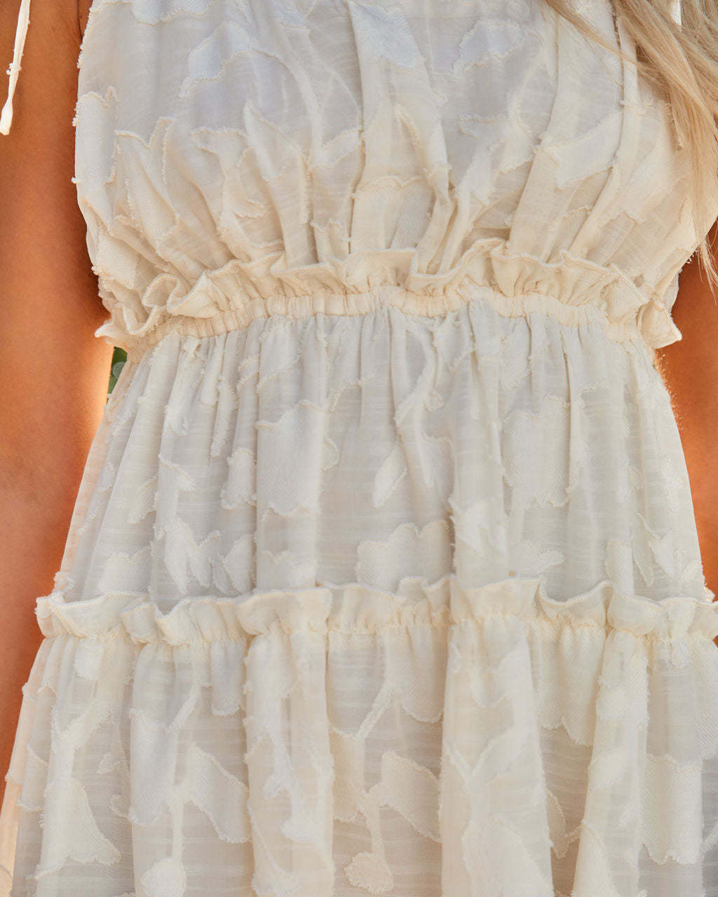 Cream Tiered Babydoll Mini Dress - Tie Shoulder Chiffon