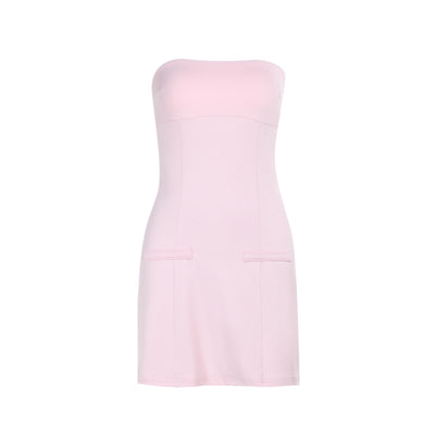 One-Shoulder Mini Dress - PU Leather Pockets
