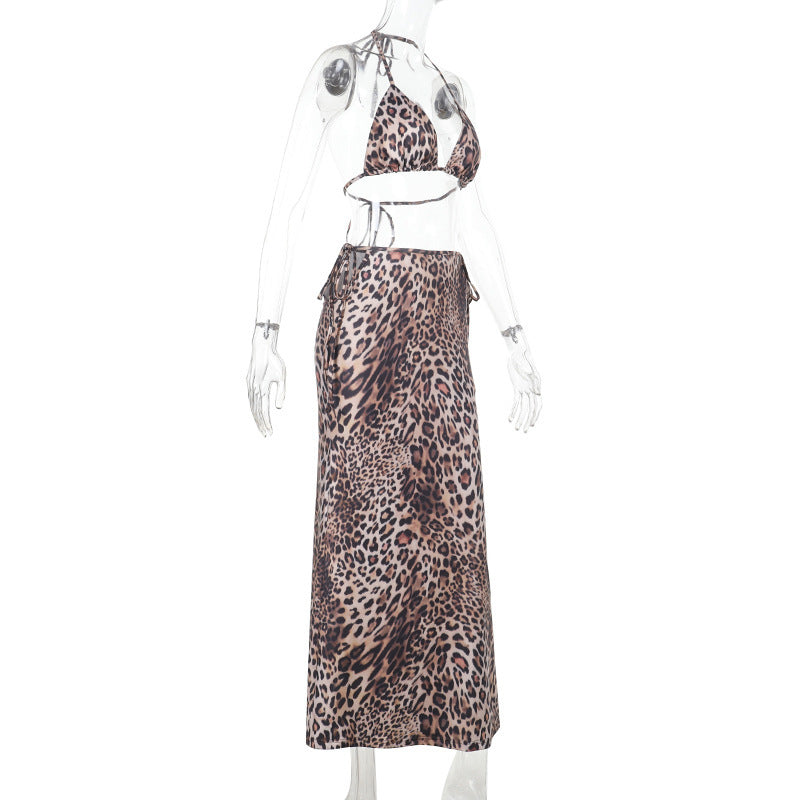 Vacation Style Leopard Bikini Set -  Maxi Skirt Cover-Up
