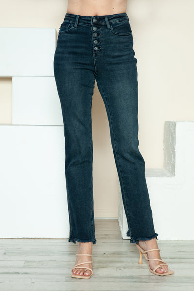 Judy Blue Full Size Button Fly Hem Destroy Straight Jeans - Fashions Envy
