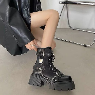 Martin Boots - Black Thick Sole Mid-Calf Platform