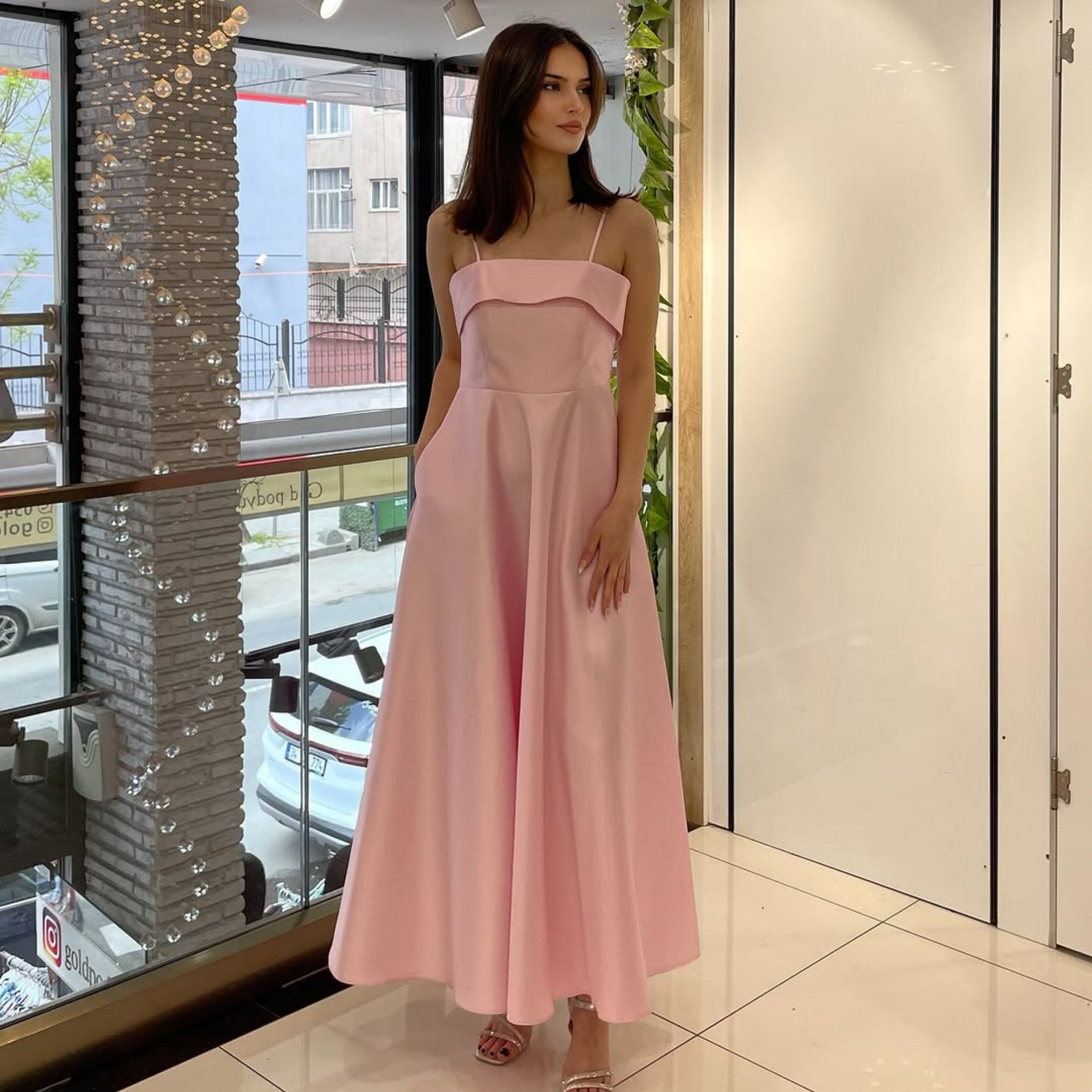 Satin Suspender Dress - Sleeveless Evening Gown - Fashions Envy