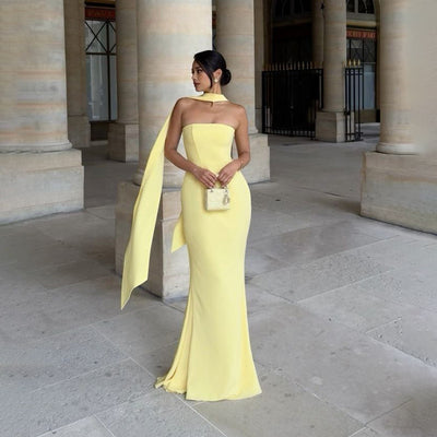 Strapless Ribbon-Trimmed Formal Gown - Fitted Sheath Dress